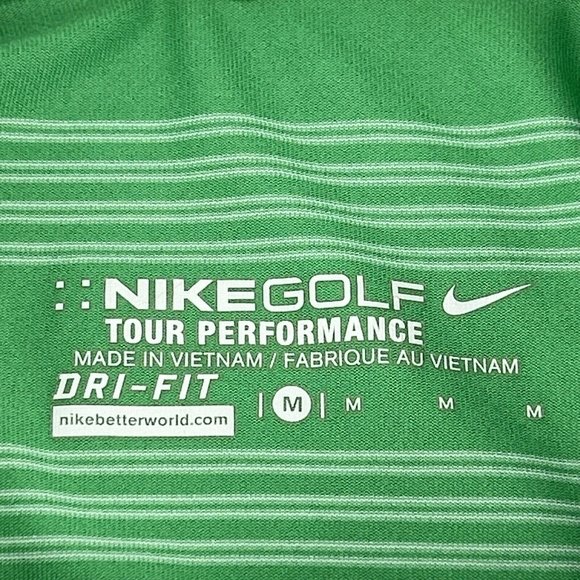 Nike Men's Shirt M Green White Stripes Tour Performance Short Sleeve Polo Golf - Picture 2 of 11